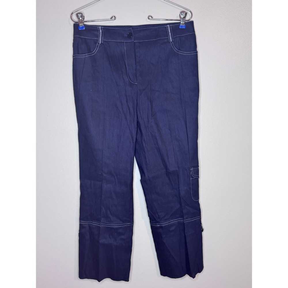 Insight New York Womens Navy Linen Blend Pant Suit Set Contrast Stitch Size 4 - Picture 6 of 9